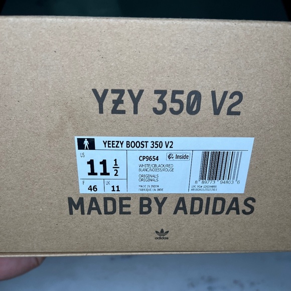 Adidas Yeezy Boost V2 Zebra White Black Red CP9654 Mens size 11.5 NW main image 7